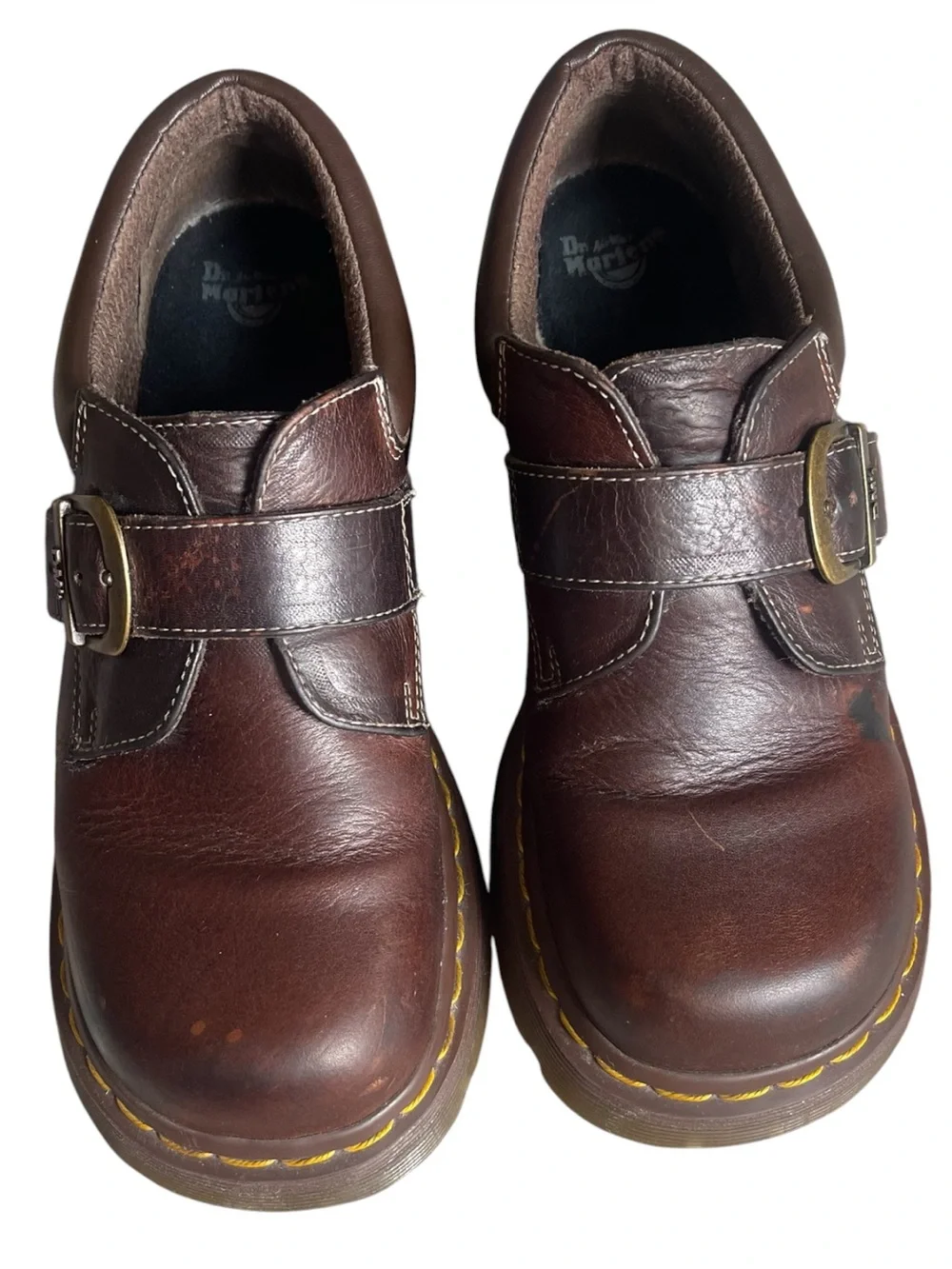 Dr. Martens 3A78 Brown Leather Monk Strap Chunky Shoes Discontinued Y2K